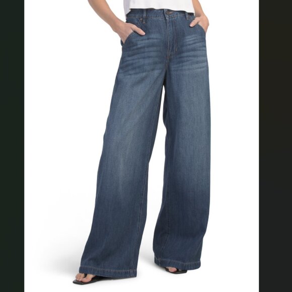 NEW HIDDEN Dark Wash Inseam Wide Leg Trousers in Dark Blue for women 825 3t2 - Picture 1 of 6